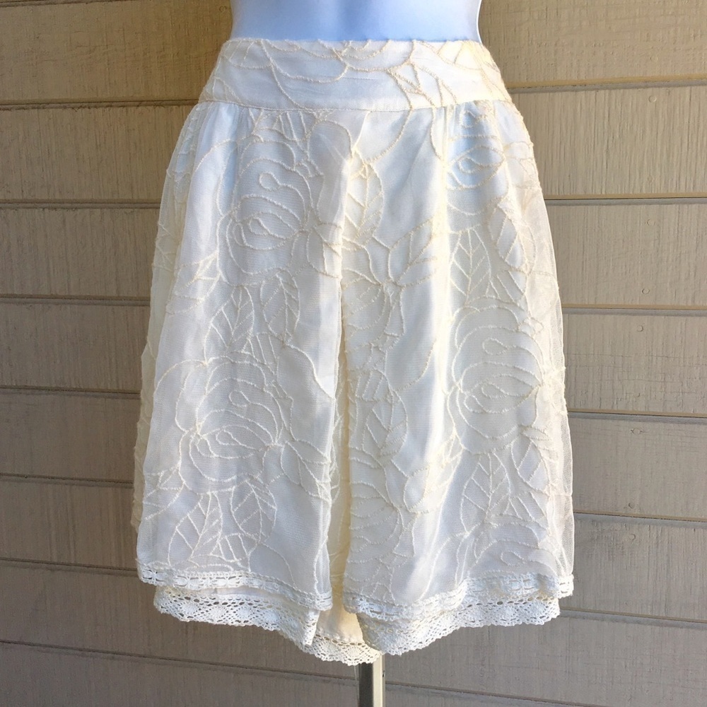 Free People‎ Ivory Lace Overlay A-Line Mini Skirt L